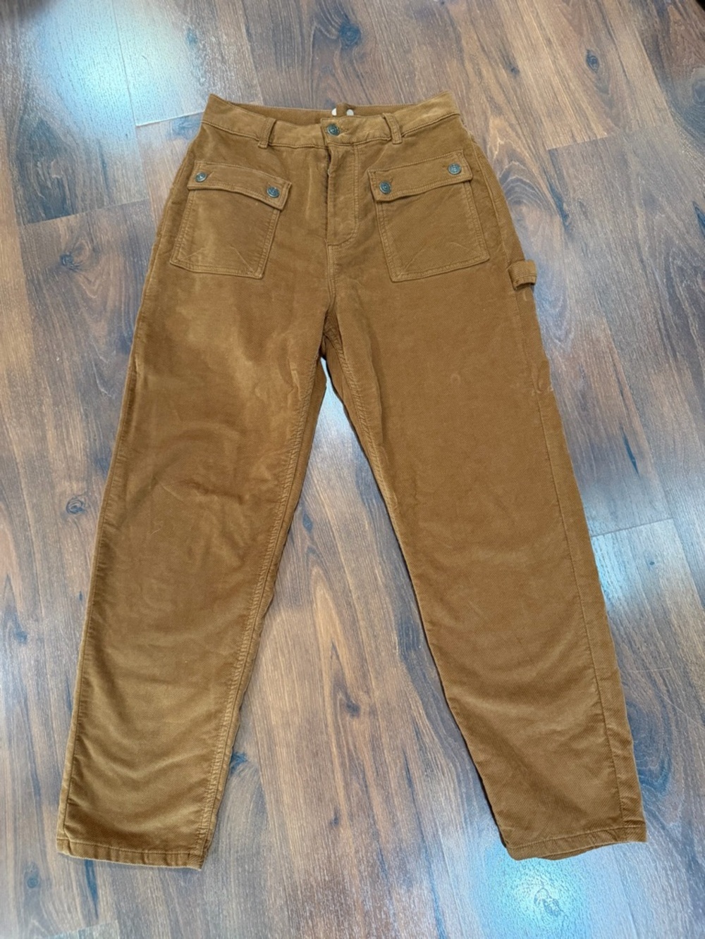 Free People Kyo Carpenter Corduroy Pants Womens 6 Orange Casual Pockets